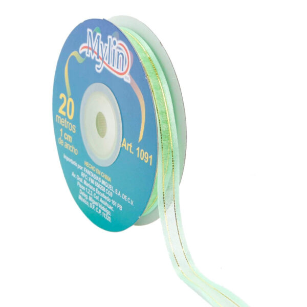 Art.1091 Listón Organza Satín Con Cordón Metálico 10mm 20m