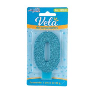 Art.1468 Vela Cumpleaños Número Diamantadao Azul 8.9x4cm 1pz