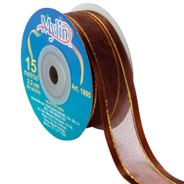 Art.1995 Listón Organza Satín Con Cordón Metálico 23mm 15m