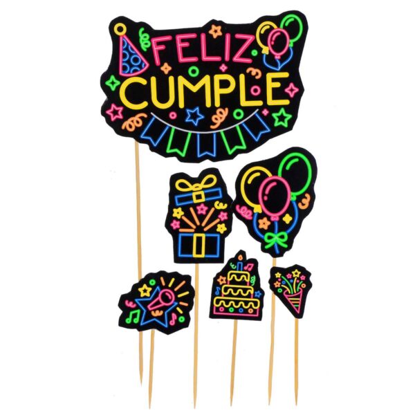 Art.4514 Adorno Pick Cumple Neón 6pz