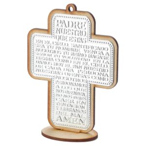Art.4532 Cruz Padre Nuestro Repujado Madera 12cm 1pz
