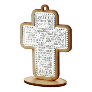 Art.4536 Cruz Padre Nuestro Repujado Madera 9.5cm 1pz