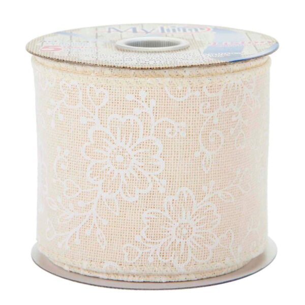 Art.5542 Listón Tipo Yute Impreso Flor 6.4cm 5m