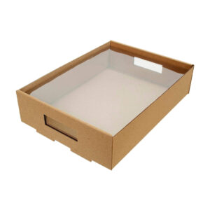 Art.6300 Charola Kraft Chica Con Tapa De PVC 6x25x18.5cm 2pz