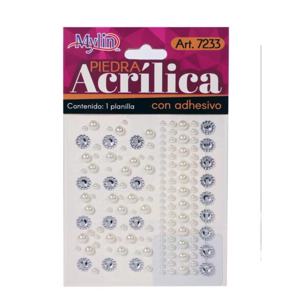 Art.7233 Perla Acrílica Con Adhesivo Varios Tamaños 1 Planilla (Aprox 150pz)