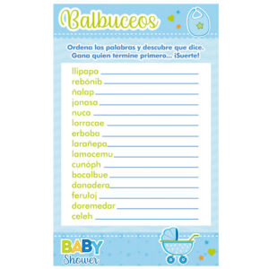 Art.7383 Juego Baby Shower Niño Balbuceo 21.5x13.2cm 10pz