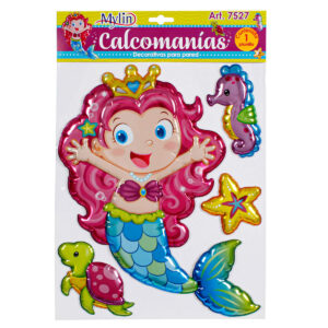 Art.7527 Calcomanía Decorativa Sirena Globo Varios Tamaños 1 Planilla (Aprox 4pz)