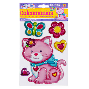 Art.7655 Calcomanía Decorativa Gato Globo Varios Tamaños 1 Planilla (Aprox 5pz)