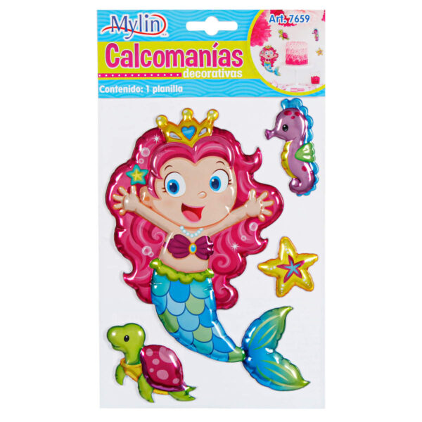 Art.7659 Calcomanía Decorativa Sirena Globo Varios Tamaños 1 Planilla (Aprox 4pz)