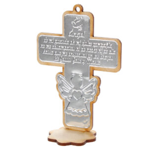 Art.8873 Cruz Ángel Madera Con Repujado 11.5x8x4.4cm 1pz