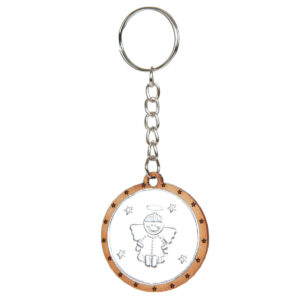 Art.8874 Llavero Ángel Madera Con Repujado 4.5x4cm 1pz