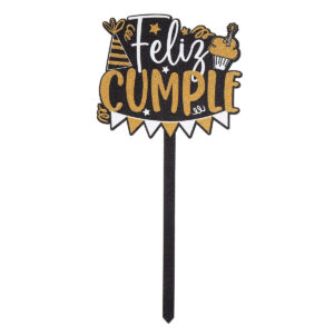 Art.9522 Pick Feliz Cumple Negro Diamantado 23.5x11cm 1pz