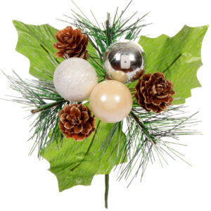 Art.9857 Pick Esferas Plata/Blanco 14cm 1pz