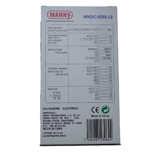 CALCULADORA MANNY MNDC-9255-12 12 DIG. - Imagen 2