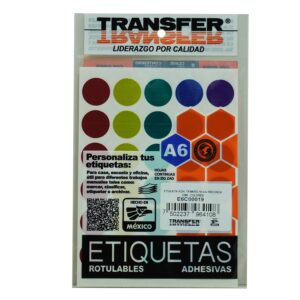 ETIQUETA ADHESIVA TRANSFER REDONDA COLORES  19MM E6C00019 PIEZA