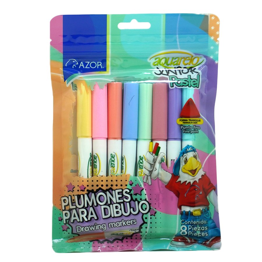 PLUMON AQUARELO JUNIOR PASTEL C/8 AZOR – Papeleriastar