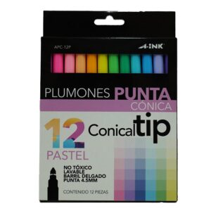 PLUMON PUNTA CONICA COLORES PASTEL C/12 A- INK APC-12P