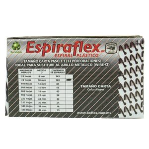 ARILLO ESPIRAL PLASTICO COLOR/NEGRO  ESPIRAFLEX 10MM 74H 100PZAS