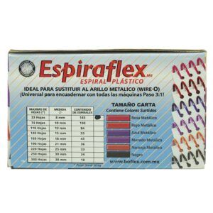 ARILLO ESPIRAL PLASTICO COLOR/NEGRO  ESPIRAFLEX  8MM 33H 145PZAS