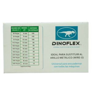 ARILLO ESPIRAL PLASTICO DINOFLEX  6MM 30H  C/150 PZAS