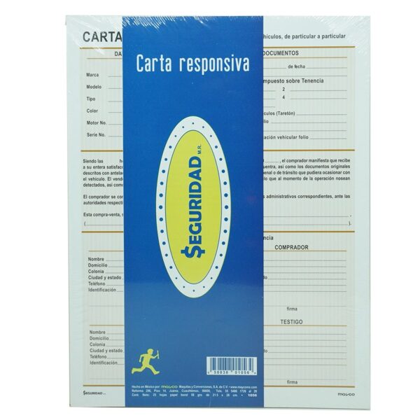 BLOCK CARTA RESPONSIVA SEGURIDAD  25H PAQ C/3  BLOCKS 1056