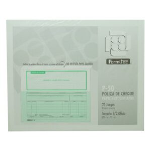 BLOCK CHEQUE POLIZA 1/2 OFICIO AUTOCOPIANTE  FORMITEC PAQ/5 PZAS P-50