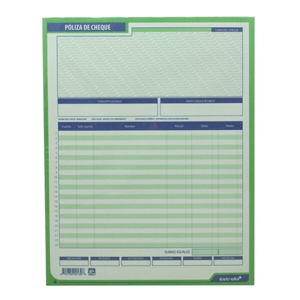 BLOCK CHEQUE POLIZA T/CARTA ESTRELLA 0139 PAQ  C/5