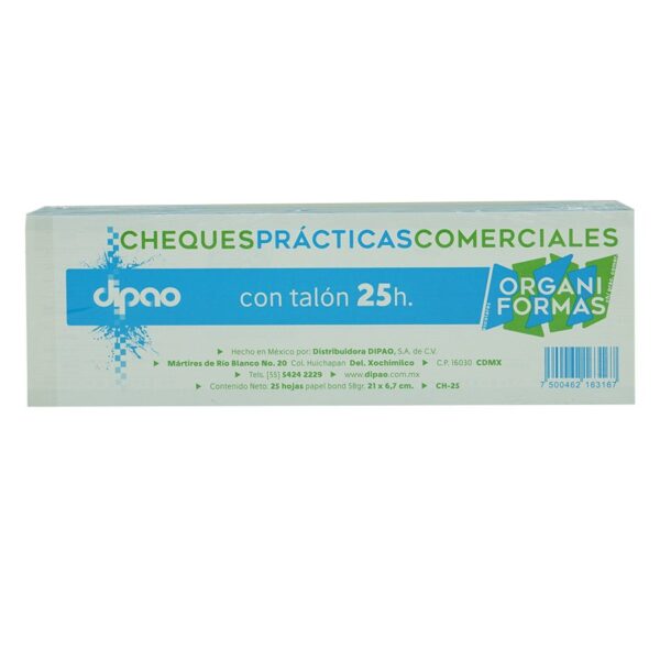 BLOCK CHEQUE PRACTICAS COMERCIALES DIPAO  PAQ C/10 BLOCKS