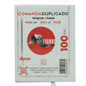 BLOCK COMANDA P/RESTAURANT DUPLICADO  C/FOLIO 1-50 DIPAO PAQ C/5 KC-100