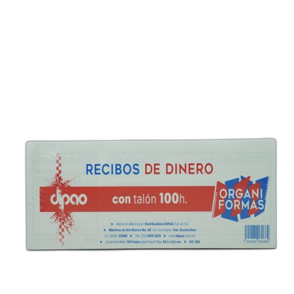 BLOCK RECIBO DE DINERO C/TALON DC-100  ORGANIFORMAS DIPAO C/5