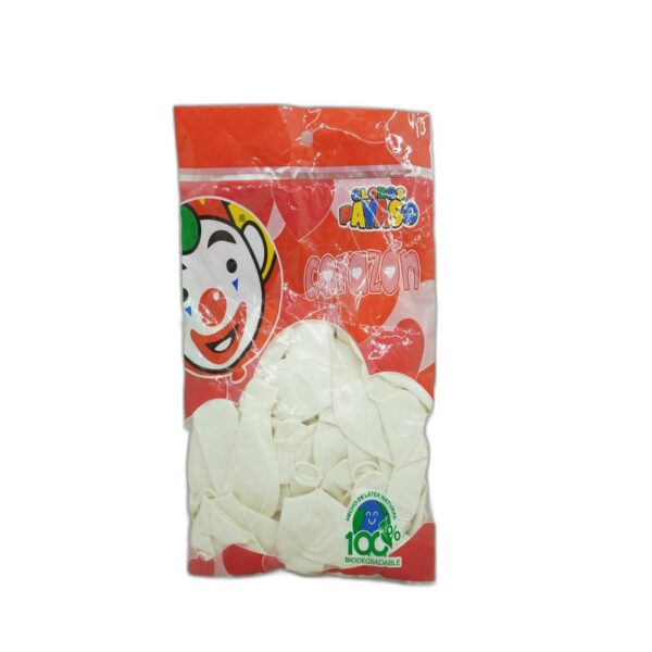 GLOBO CORAZON H-10 BLANCO C/50 PAYASO