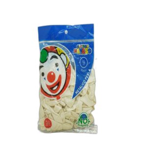 GLOBO PAYASO #9 METALICO C/50 BLANCO PERLA