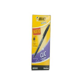 PLUMA BIC CLIC RETRACTIL P/MED1.0 NEGRO 12 PZA