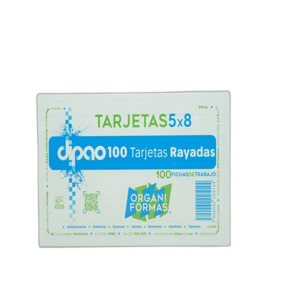 TARJETAS BIBLIOGRAFICAS 5*8 100H (TRABAJO)  RAYADA DIPAO