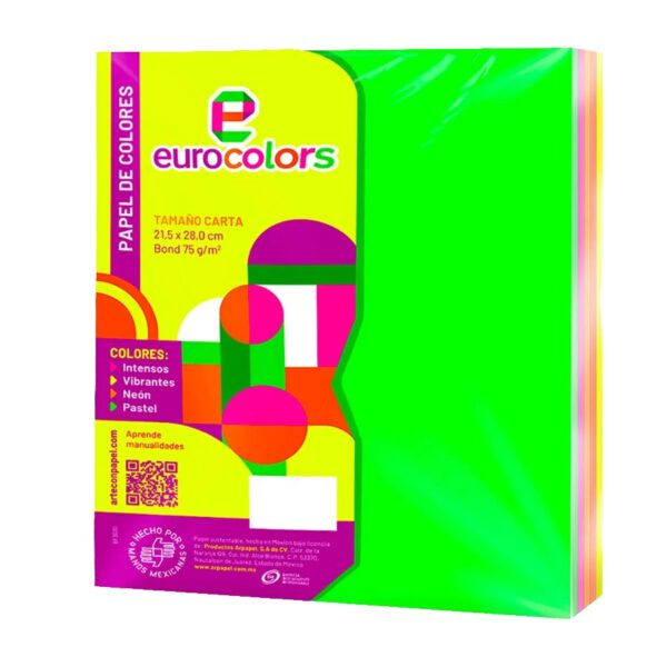HOJA COLOR NEON C/50 ARCOIRIS VIBRANTE  SURTIDA EUROCOLOR EC0032